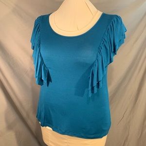Simply Tall Teal top with ruffle cap sleeves XXL